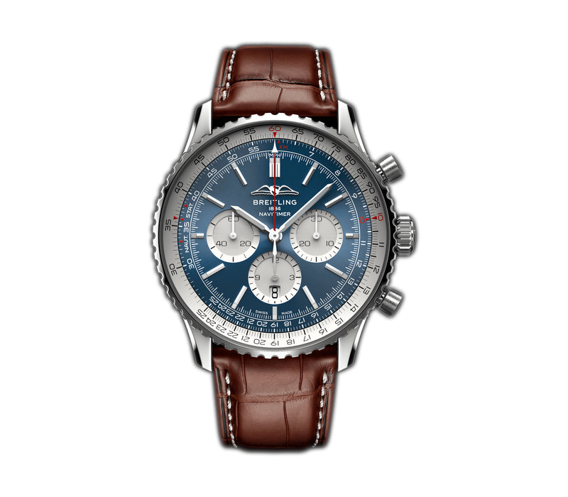 46mm B01 Steel Chronograph Blue Dial Leather Strap