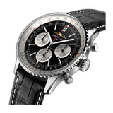 43mm B01 Chronograph Steel Black Dial Leather on Deployment