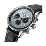 43mm B01 Chronograph Steel Ice Blue Dial Leather Strap