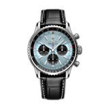 43mm B01 Chronograph Steel Ice Blue Dial Leather Strap