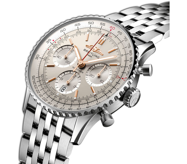 41mm B01 Chronograph Stainless Steel Silver Dial On Bracelet