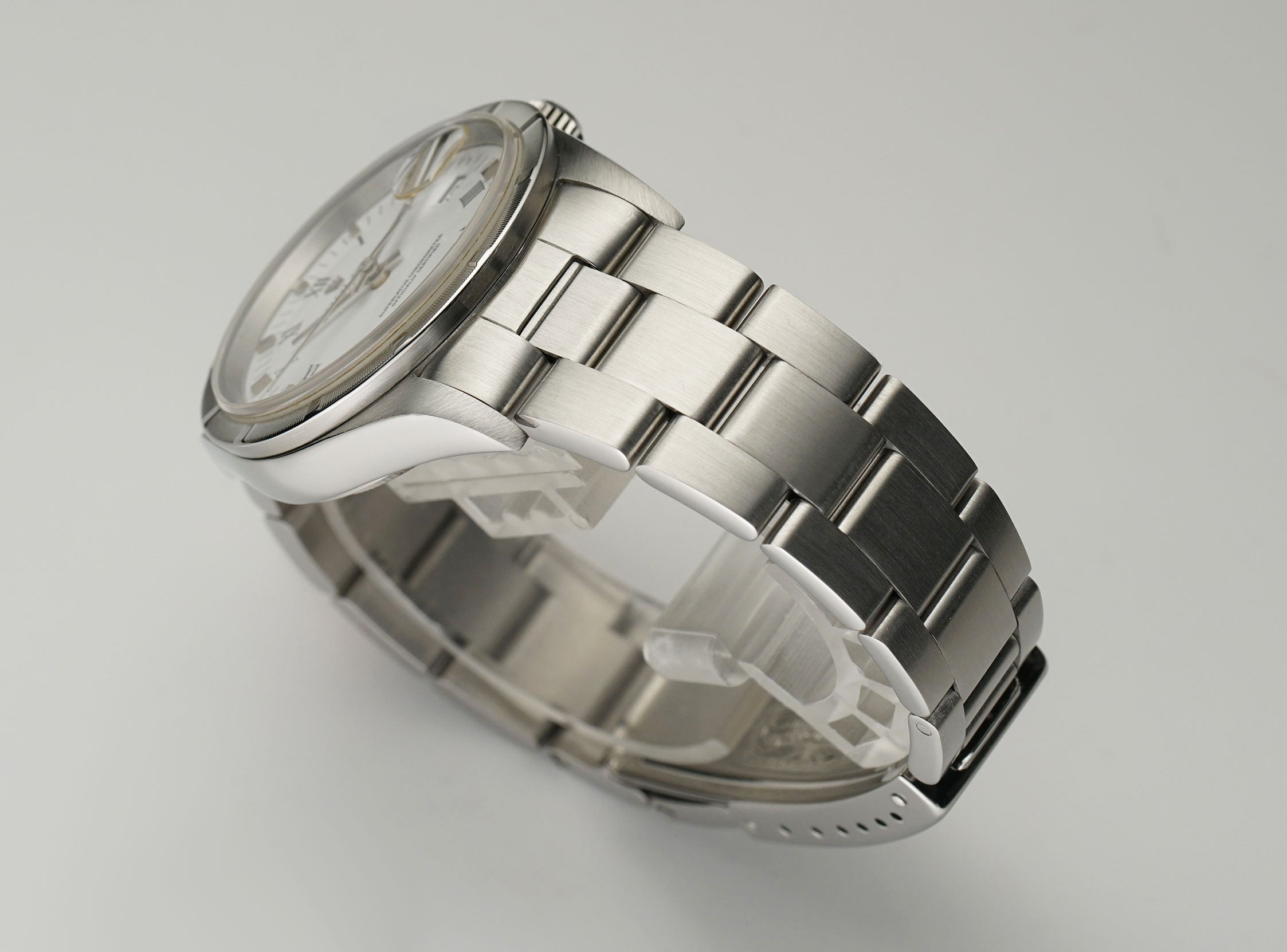 Rolex OP 34mm Vintage Date Steel Engine Turned Bezel White Dial