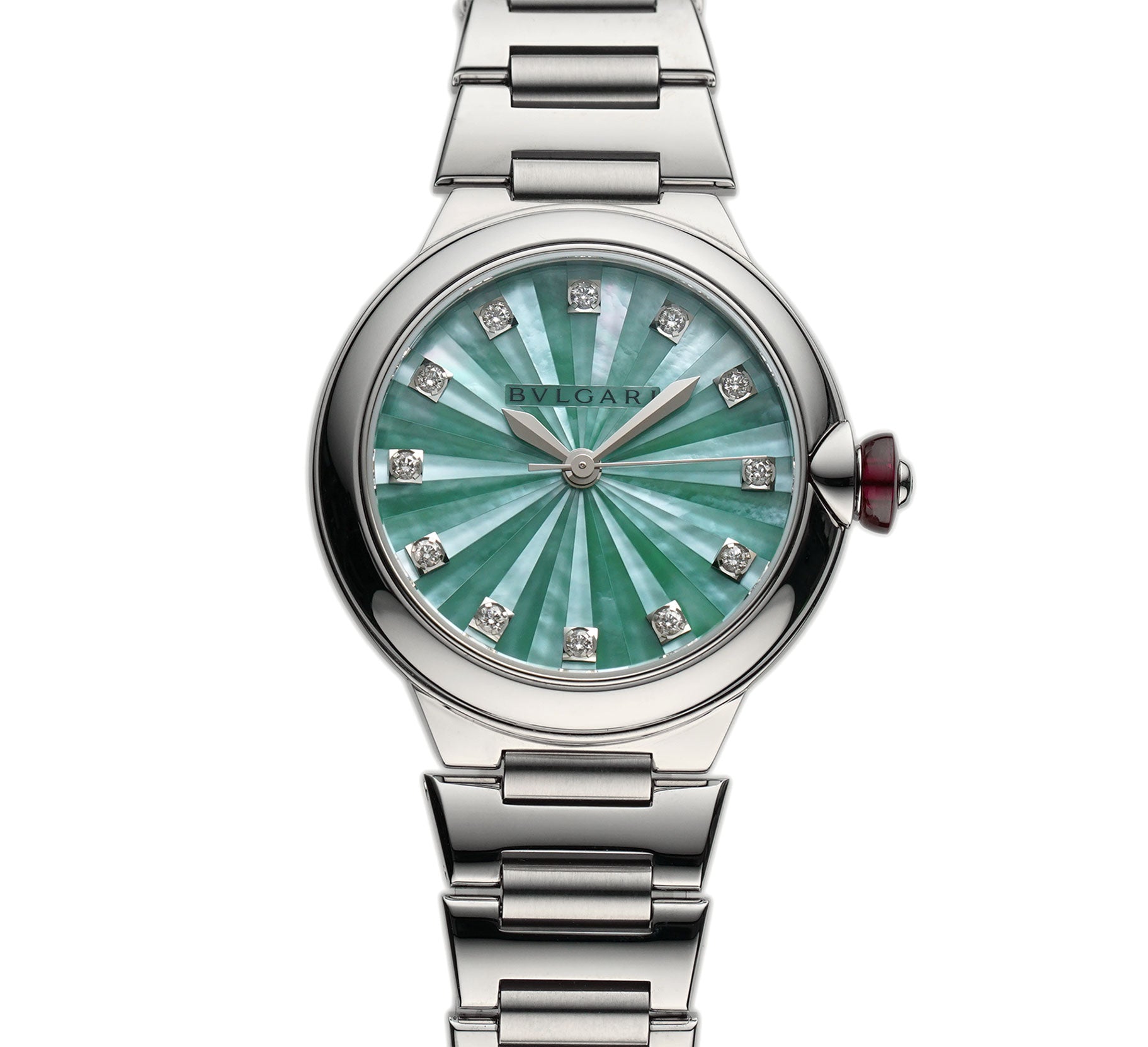 Bvlgari Lvcea 33mm Steel Green MOP Diamond Dial 103728 – Element
