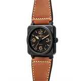 41mm BR-03 Heritage Black Matte Ceramic On Brown Strap