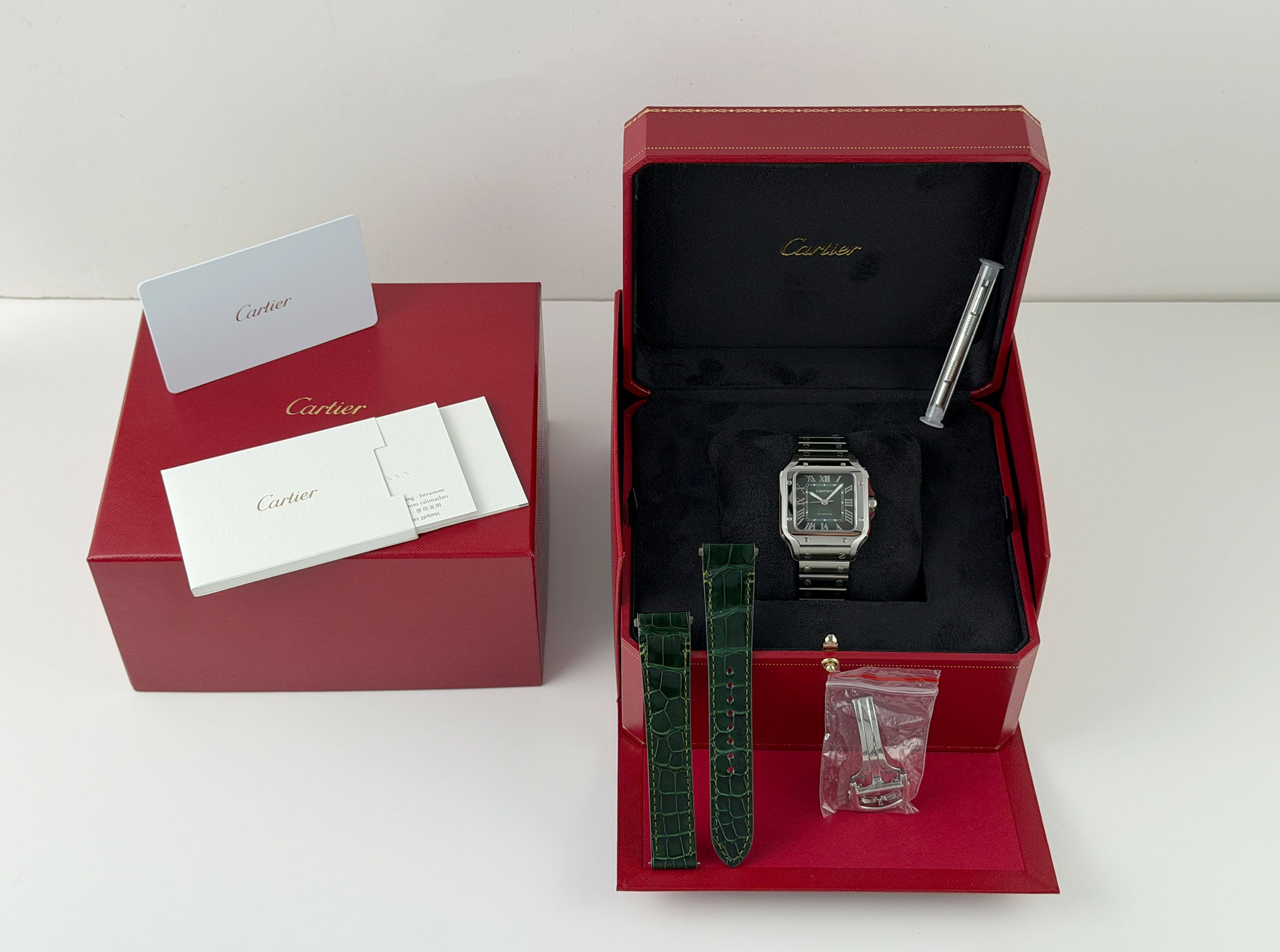 Cartier Santos 35mm Medium Green Dial Steel Bracelet Auto WSSA0061