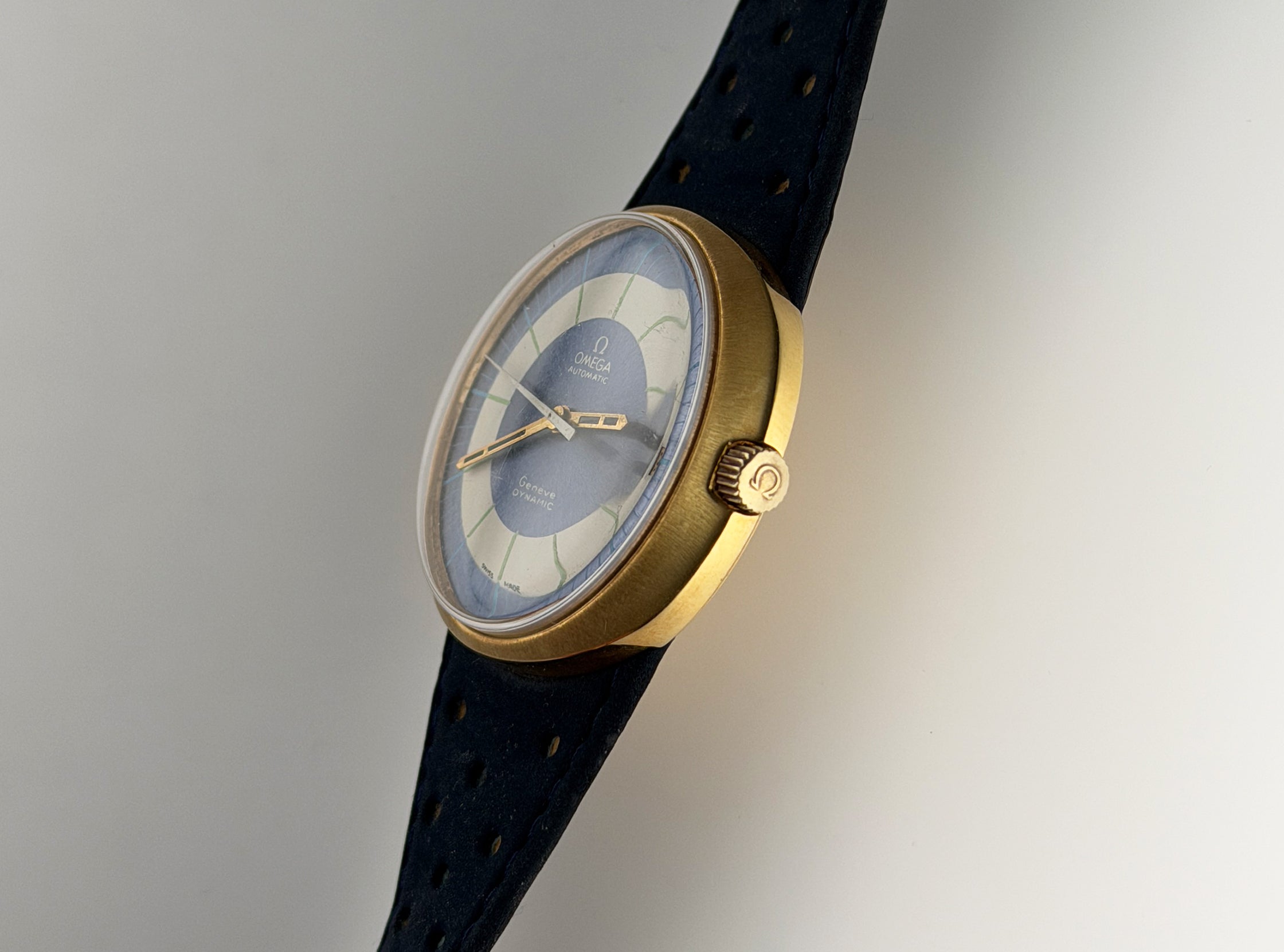 Omega Dynamic 41mm Vintage 18k YG Blue Bullseye Dial Auto 166.039