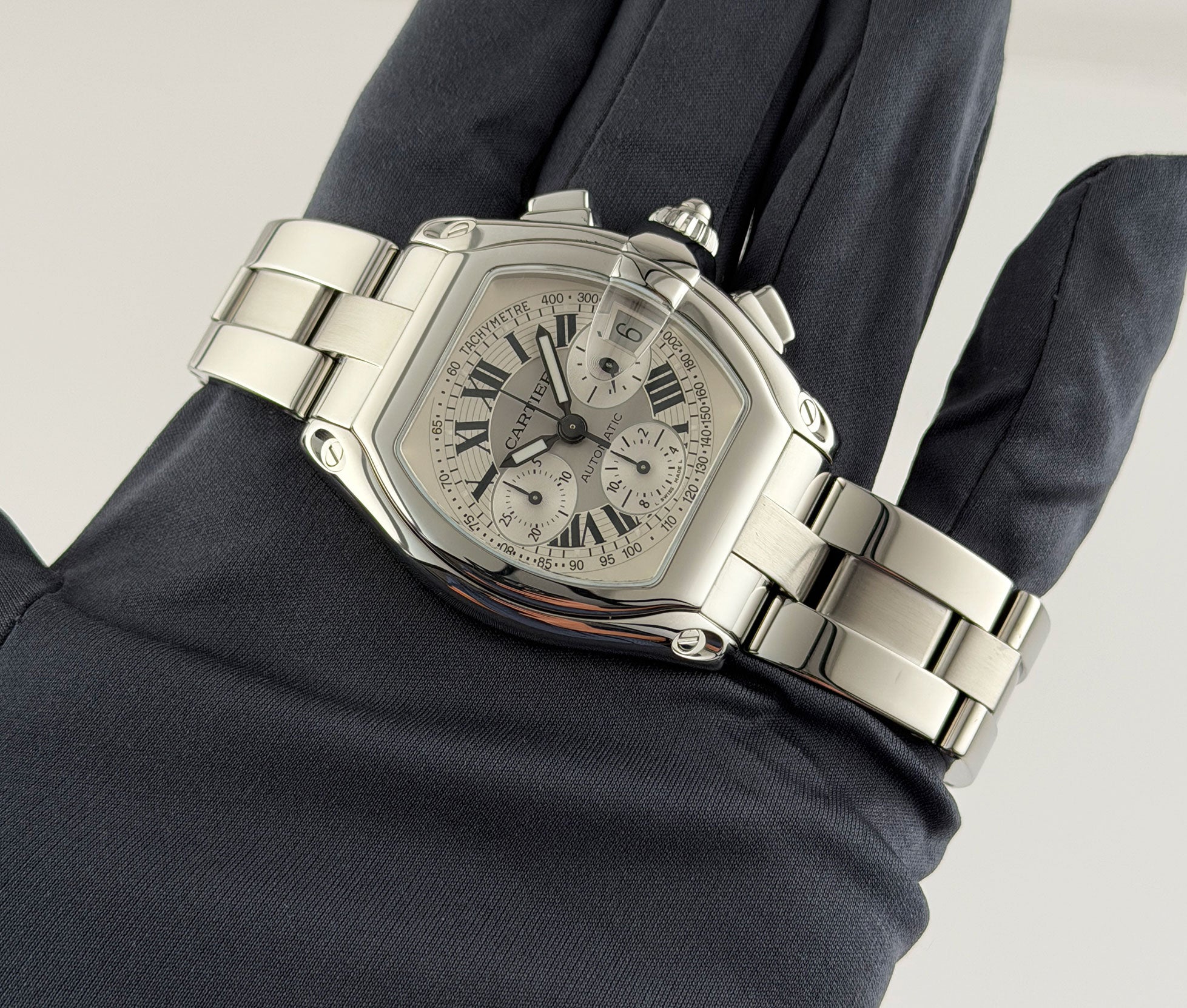 Cartier Roadster 43mm XL Chronograph Steel Silver Dial W62006X6