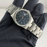 34mm Vintage Date Steel Engine Turned Bezel Blue Dial