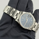 34mm Vintage Date Steel Engine Turned Bezel Blue Dial