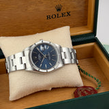 34mm Vintage Date Steel Engine Turned Bezel Blue Dial