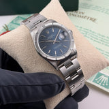 34mm Vintage Date Steel Engine Turned Bezel Blue Dial