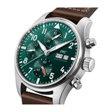 41mm Chronograph Stainless Steel Green Dial On Brown Strap