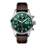 41mm Chronograph Stainless Steel Green Dial On Brown Strap