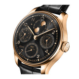 44mm 18k Rose Gold Perpetual Calendar Black Dial On Black Strap
