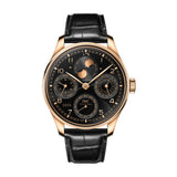 44mm 18k Rose Gold Perpetual Calendar Black Dial On Black Strap