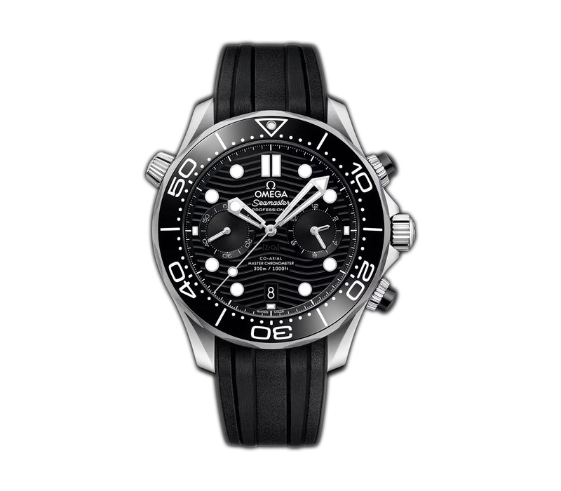 44mm Diver 300m Chronograph Steel Black Dial on Rubber