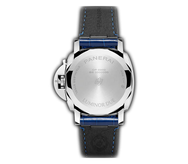 38mm Luminor Due Luna Stainless Steel Blue Sandwich Dial Blue Leather Strap