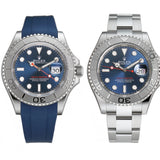 40 Stainless Steel Platinum Bezel Blue Dial With Blue RubberB