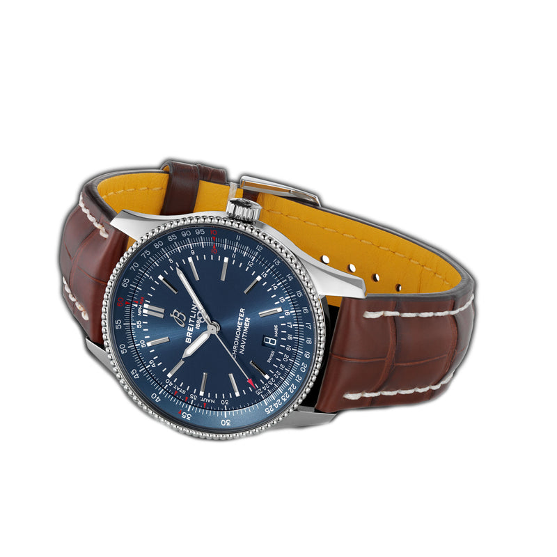 41mm Automatic Steel Blue Dial Brown Leather Strap Tang Buckle