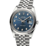 41mm Steel Blue Diamond Dial Fluted Bezel Jubilee