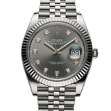41mm Steel Rhodium Diamond Dial Fluted Bezel Jubilee