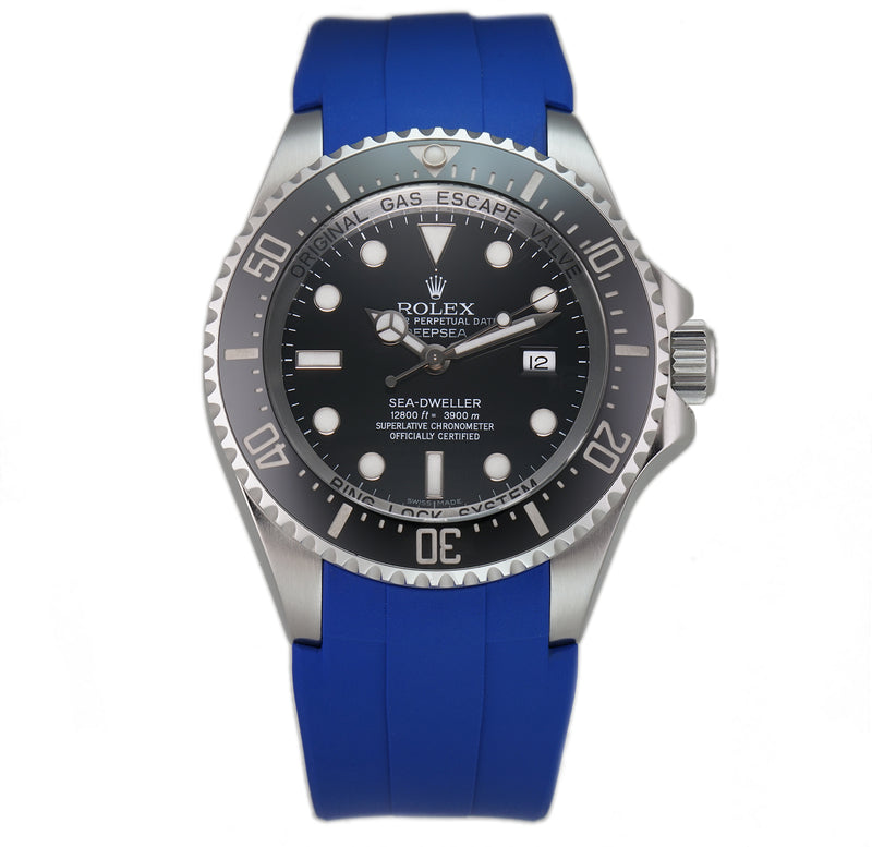 Deepsea 44mm Black Dial On Blue Rubber B Bracelet Included