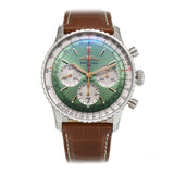 41mm B01 Chronograph Steel Mint Light Green Dial on Leather Strap