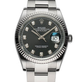 36mm Steel Black Diamond Dial Fluted Bezel Oyster