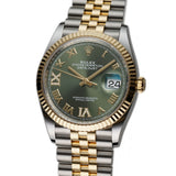 36mm Steel and 18k YG Olive Green Diamond Dial