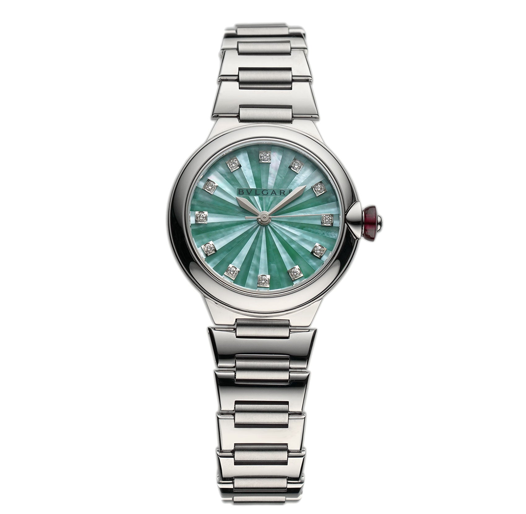 Bvlgari Lvcea 33mm Steel Green MOP Diamond Dial 103728 – Element