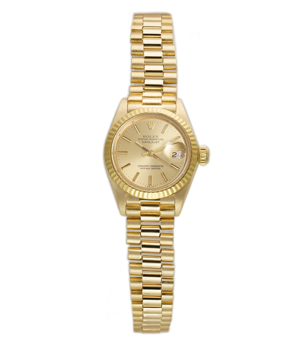26mm Vintage Ladies 18k Yellow Gold President Champagne Index Dial Circa 1981