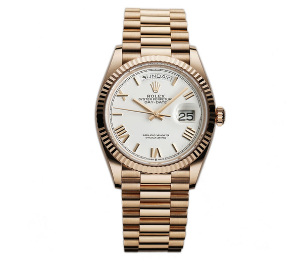 Rolex Day-Date 36mm 18k Everose Gold President White Roman Dial