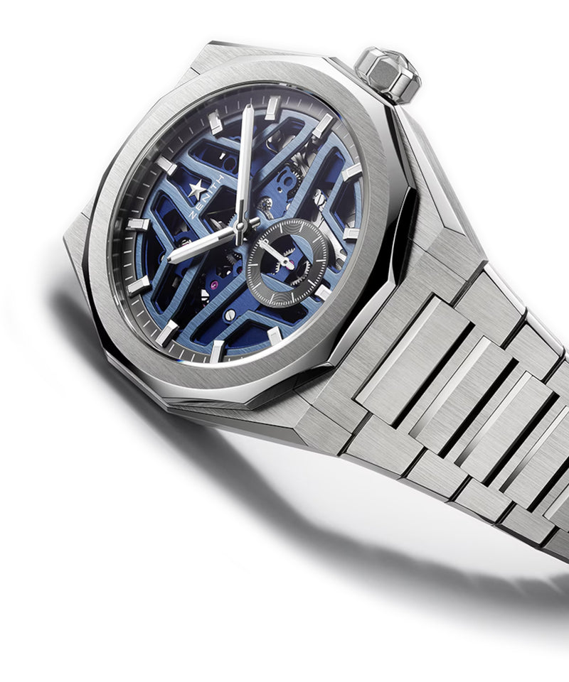 41mm Skyline Skeleton Blue Dial Steel on Bracelet