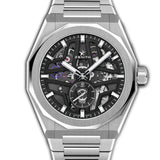 41mm Skyline Skeleton Black Dial Steel on Bracelet