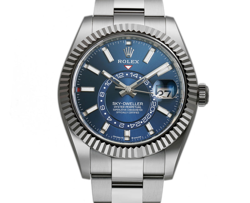 42mm Stainless Steel Blue Dial 18k Fluted Bezel Oyster Bracelet