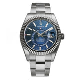 42mm Stainless Steel Blue Dial 18k Fluted Bezel Oyster Bracelet