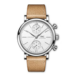 39mm Stainless Steel Chronograph Silver Dial On Beige Strap