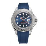 40 Stainless Steel Platinum Bezel Blue Dial With Blue RubberB