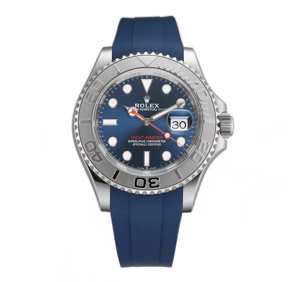 40 Stainless Steel Platinum Bezel Blue Dial With Blue RubberB