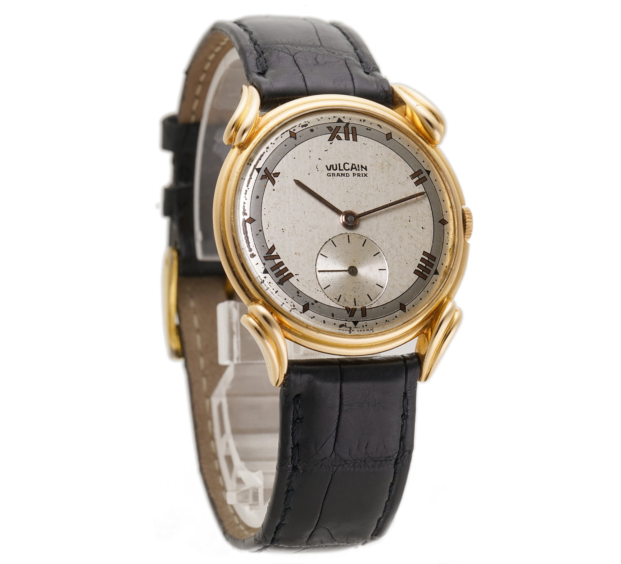 Vulcain 34mm Vintage Dress Watch 18k Rose Gold Silver Patina Dial – Element iN Time NYC