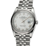 36mm Steel White Roman Dial Fluted Bezel Jubilee