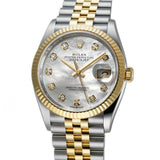 36mm Steel & Yellow Gold MOP Mother of Pearl Diamond Dial Jubilee Bracelet