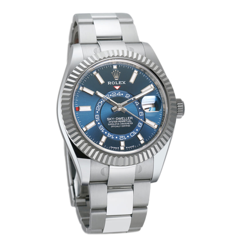 42mm Stainless Steel Blue Dial 18k Fluted Bezel Oyster Bracelet With RubberB