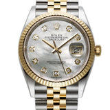 36mm Steel & Yellow Gold MOP Mother of Pearl Diamond Dial Jubilee Bracelet
