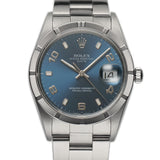 34mm Vintage Date Engine Turned Bezel Blue Dial
