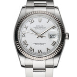 36mm Fluted Bezel Steel White Roman Dial