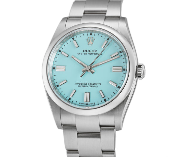 36mm No-Date Stainless Steel Turquoise Blue Index Dial