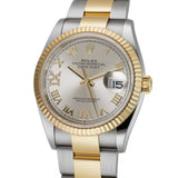 36mm Steel & Yellow Gold Fluted Bezel Silver Roman Diamond VI & IX Dial Oyster Bracelet