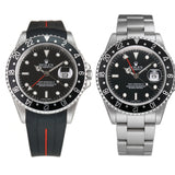 40mm Steel Black Bezel Insert P Serial Circa 2000 With RubberB Strap