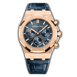 41mm Chronograph 18k Rose Gold Blue Dial On Leather